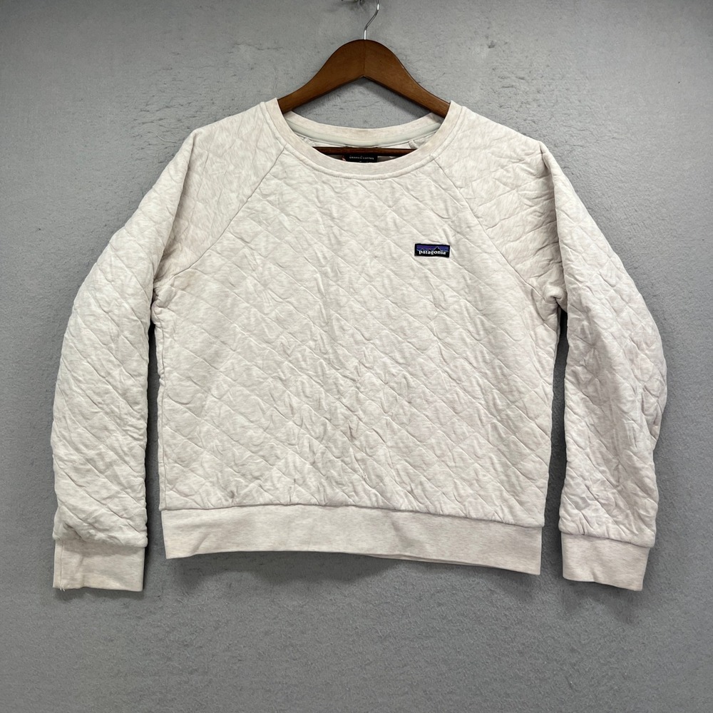 Patagonia Quilt Sweatshirt Womens M Oatmeal Heather Organic Cotton Crew Neck